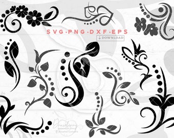 Swirls Svg, Vine & Flourish corner svg, Dots and Swirls, decorative flourish cut file,swoosh, flower corner, stencil/svg, png, dxf, eps, pdf