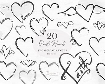 Open Heart Svg bundle / Doodle svg, connecting hearts, winged, valentine heart with open side /half heart outline /Cut File, Svg Png Eps Dxf