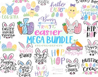 Easter SVG Bundle, Easter Bunny Ears, Eggs, Quotes, Easter Family Shirt, cross, rabbit,  Cut File Cricut, Sublimation /Svg, Png, Eps, Dxf