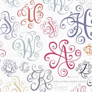 Flourish Letters svg, Monogram svg, Fancy Capital Letters Alphabet Svg, Cursive script, initials / Svg Cut File, Png, Eps,Dxf,Pdf, Download image 1