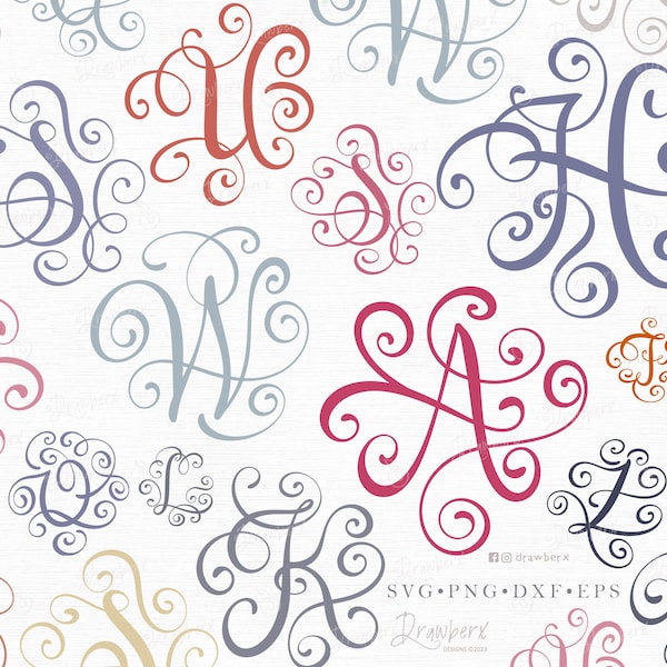 Flourish Letters svg, Monogram svg, Fancy Capital Letters Alphabet Svg, Cursive script, initials / Svg Cut File, Png, Eps,Dxf,Pdf, Download