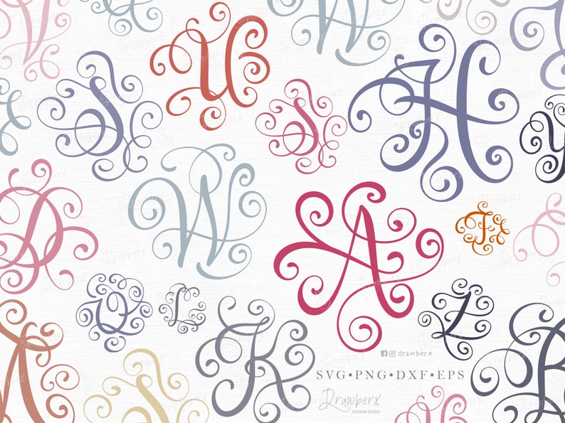 Flourish Letters svg, Monogram svg, Fancy Capital Letters Alphabet Svg, Cursive script, initials / Svg Cut File, Png, Eps,Dxf,Pdf, Download image 1