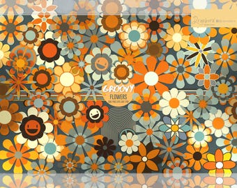 Groovy Flowers SVG Bundle | Retro 60s 70s Flowers Clipart - Boho Daisy Hippie flowers Cut Files svg, png, dxf, eps