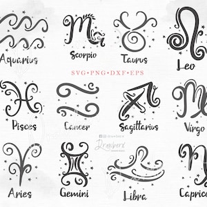 Zodiac Svg Bundle, Whimsical Zodiac Symbols, astrology stencils svg, Constellation, zodiac sign, Cut File, sublimation / Svg, Png, Eps, Dxf