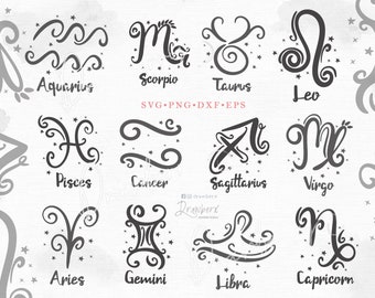 Zodiac Svg Bundle, Whimsical Zodiac Symbols, astrology stencils svg, Constellation, zodiac sign, Cut File, sublimation / Svg, Png, Eps, Dxf