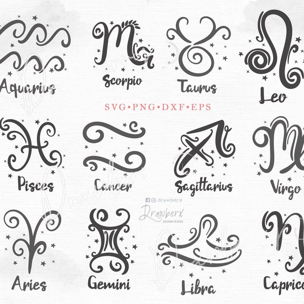 Zodiac Svg Bundle, Whimsical Zodiac Symbols, astrology stencils svg, Constellation, zodiac sign, Cut File, sublimation / Svg, Png, Eps, Dxf