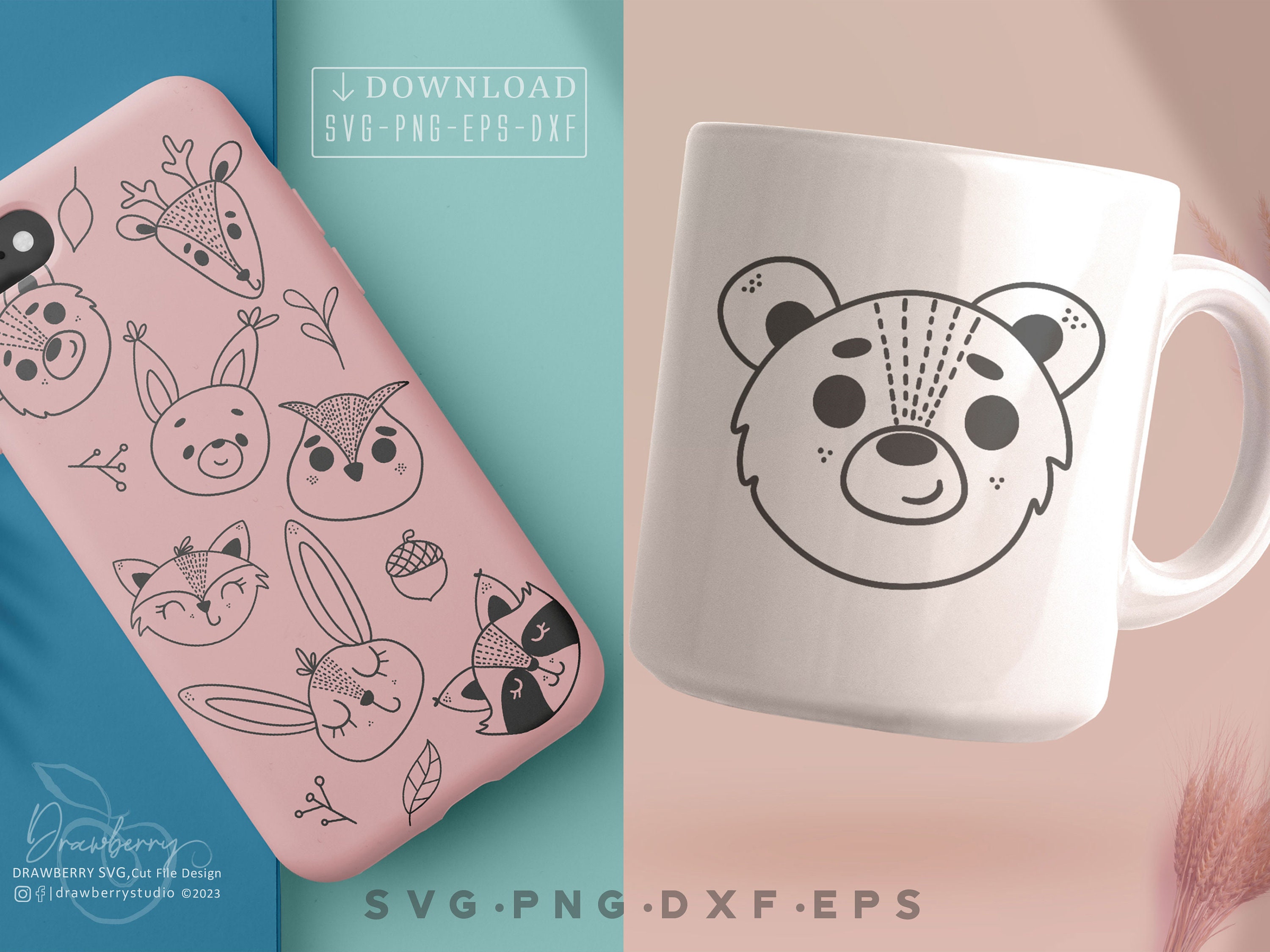 Woodland Animal Svg Bundle / Cute Baby Animal Face Svg, Doodle Scandi ...