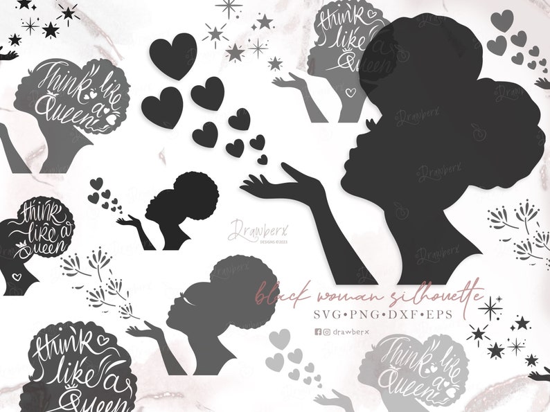 Black Women Silhouette Svg / Black Girl svg / Black Woman blowing heart / afro woman, curly hair / svg cut files / Download image 1