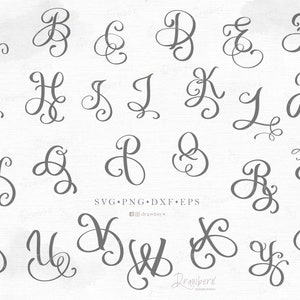 Fancy Capital Letters svg, Monogram Alphabet Svg, Flourish Letter, Cursive script initials / Cut Files, Svg, Png, Eps, Dxf image 2