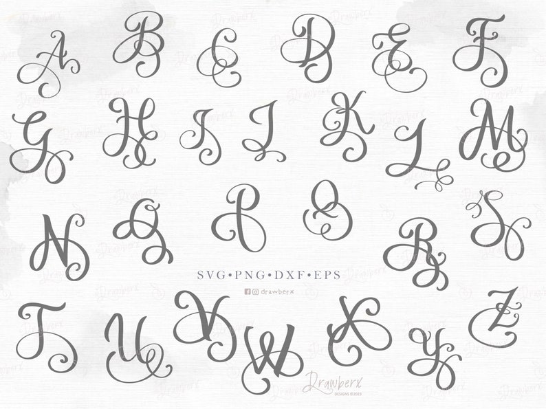Fancy Capital Letters svg, Monogram Alphabet Svg, Flourish Letter, Cursive script initials / Cut Files, Svg, Png, Eps, Dxf image 2