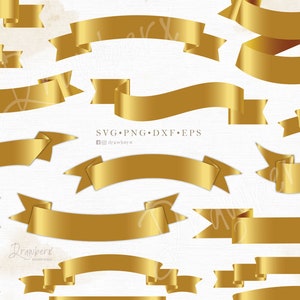 Ribbon Banner svg, gold banner, curled tag, angled silk scroll, vector, cut file, svg, png, dxf, eps, pdf