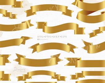 Ribbon Banner svg, gold banner, curled tag, angled silk scroll, vector, cut file, svg, png, dxf, eps, pdf