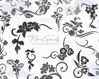 Vine & Flourish Swirls Svg, flower corner svg, decorative cut file, swoosh floral corner and text divider / svg, png, dxf, eps, pdf