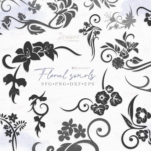 Vine & Flourish Swirls Svg, flower corner svg, decorative cut file, swoosh floral corner and text divider / svg, png, dxf, eps, pdf