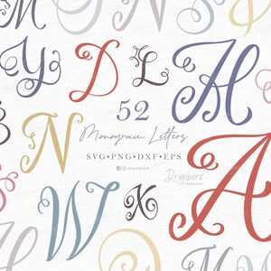 Fancy Script Letters svg, Cut File, Monogram Svg, Cursive initials Alphabet, Font / Svg, Png, Eps, Dxf, Pdf