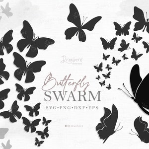 Flying Butterflies Silhouette Svg / Butterfly Swarm Svg /laser, Cut Files, vector / Svg, Png, Eps, Dxf