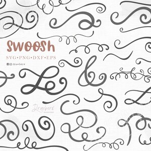 Flourish Swirls SVG, doodle decorative elements svg, swoosh, swashes, squiggle, curvy swirl line design, cut file, svg,png, eps, dxf, pdf