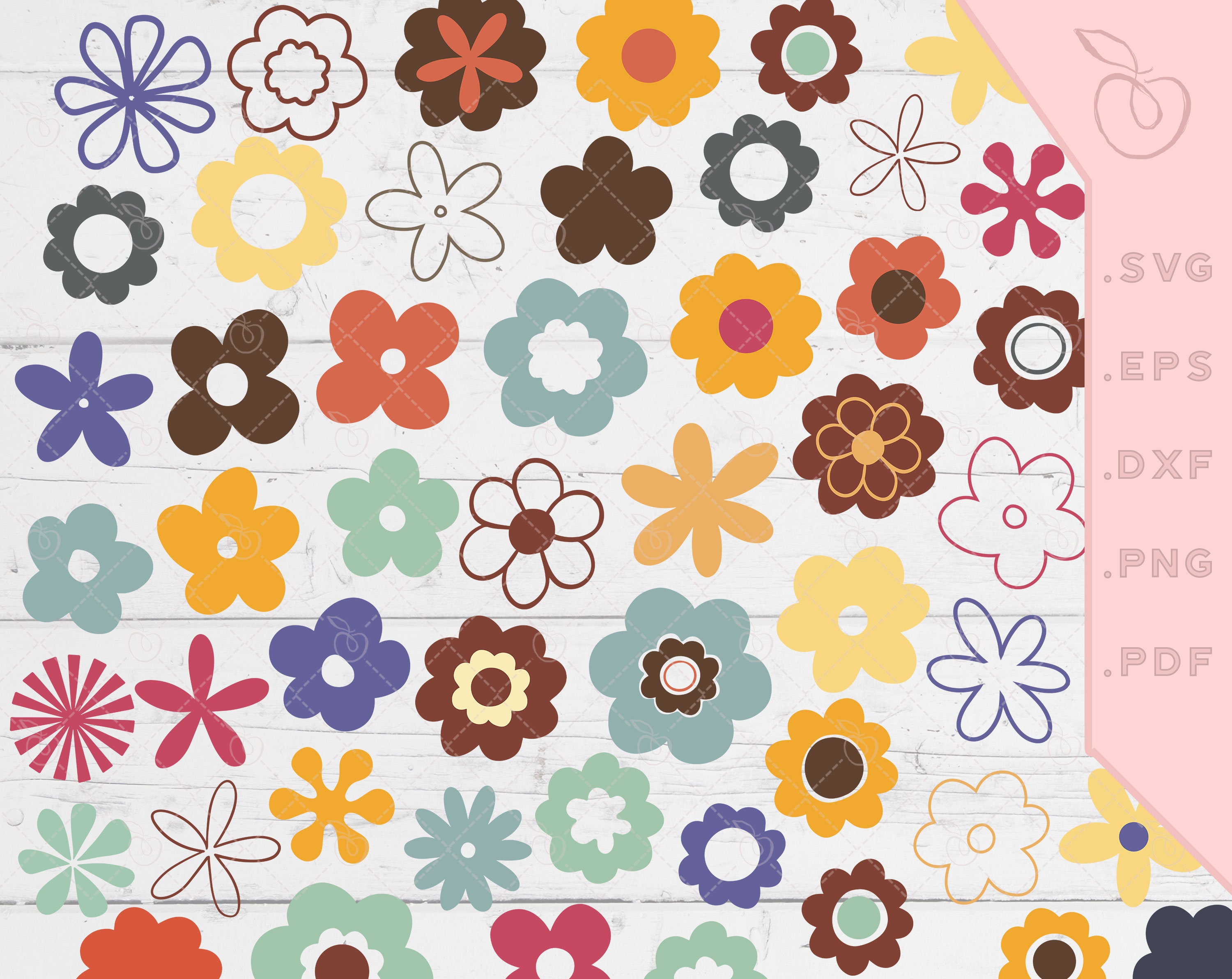 Retro Flower Svg Groovy Svg Flowers Clipart 60s 70s Flowers Etsy