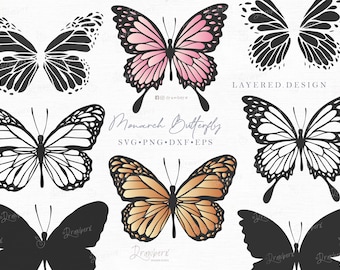 Monarch butterfly svg / Layered svg design, butterfly vector, clipart, silhouette, cut file, outline, / svg, png, dxf, eps