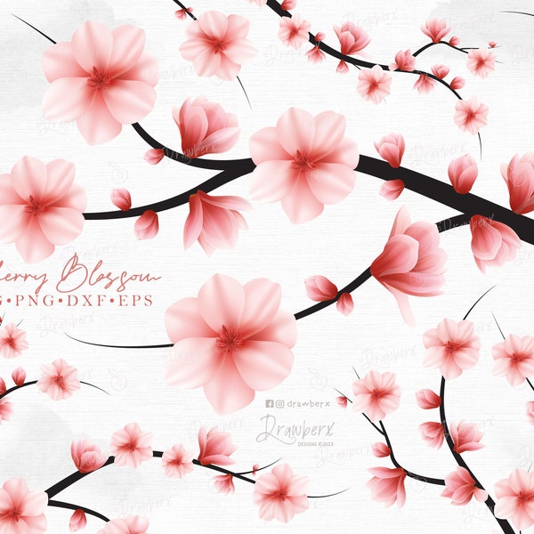 Cherry Blossom svg / sakura svg, waterslide, sakura svg, Japanese Cherry Blossom Clipart, vector,pink floral tree branch /svg, png, eps, dxf