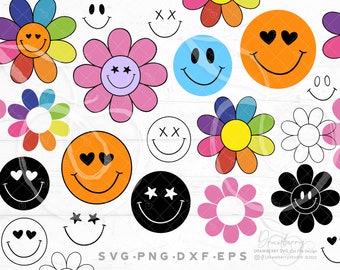 Hippie Face svg, Retro Flower svg, Happy Daisy face, retro, kindness, happy face clipart