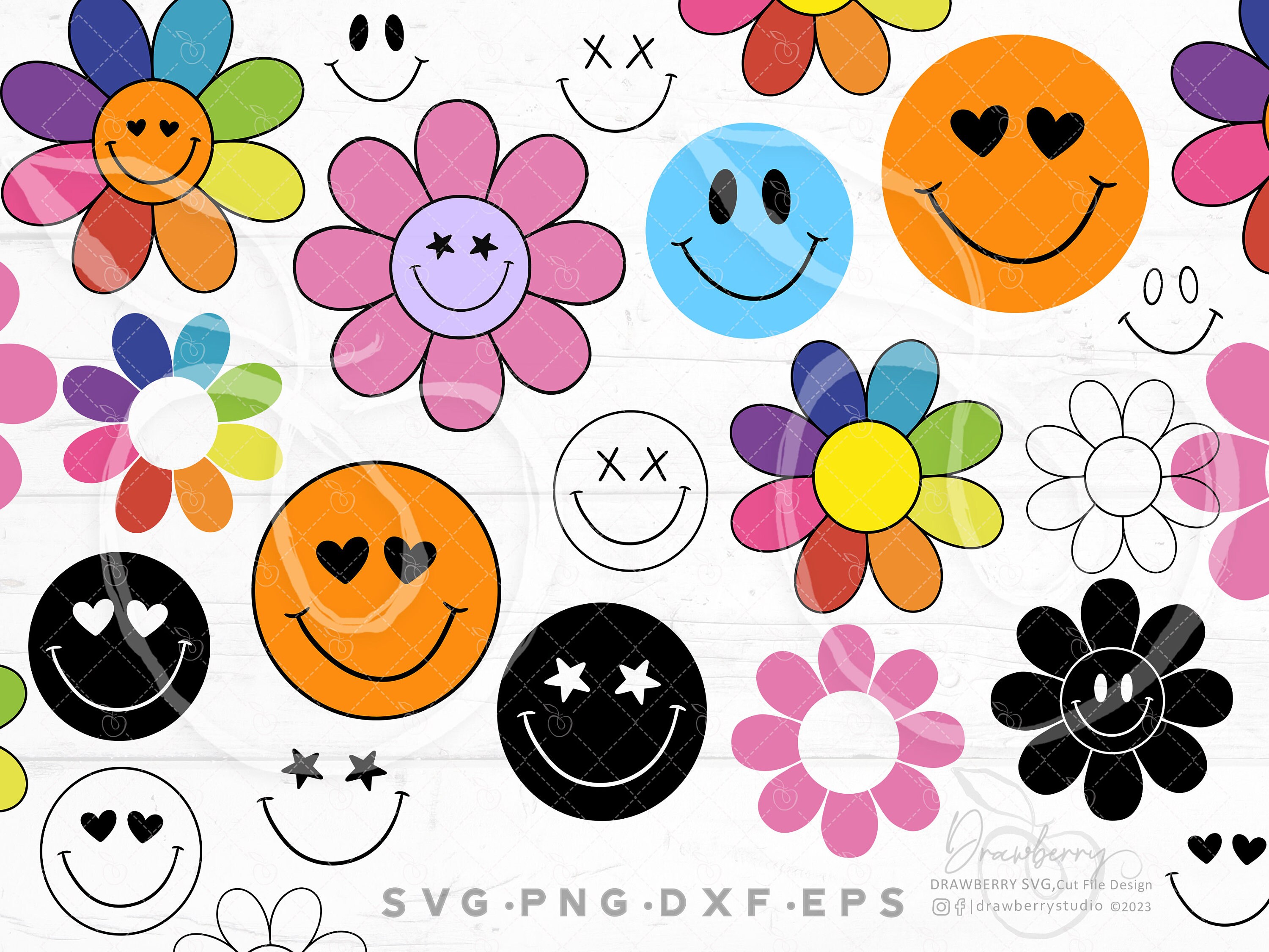 Hippie Face Svg, Retro Flower Svg, Happy Daisy Face, Retro, Kindness