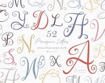 Fancy Cursive Letters svg, Monogram Alphabet Svg, Flourish initials svg, script letter Cut File, Svg, Png, Eps, Dxf, Pdf