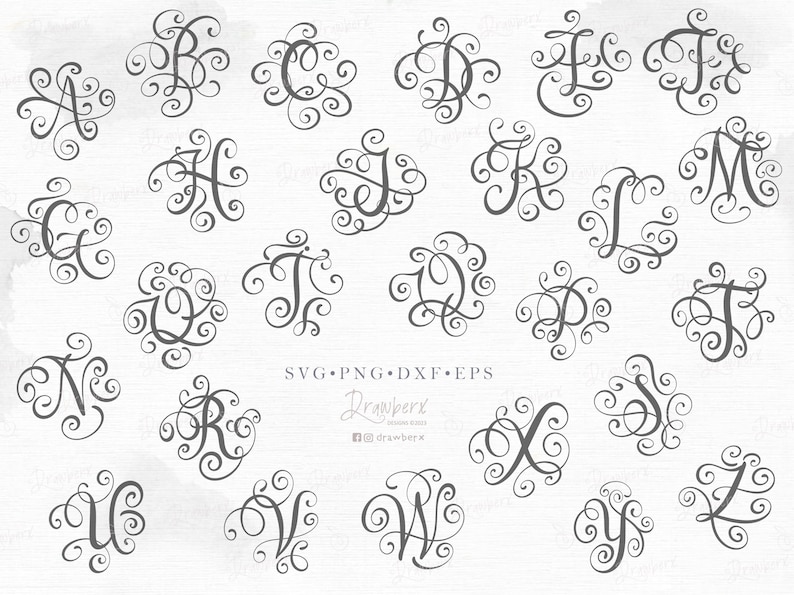 Flourish Letters svg, Monogram svg, Fancy Capital Letters Alphabet Svg, Cursive script, initials / Svg Cut File, Png, Eps,Dxf,Pdf, Download image 2