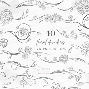 Floral Border svg / Botanical Divider svg, 40 Flower swirl design, flourish, decals, ornaments, decorative corner, cut file /svg,png,dxf,eps