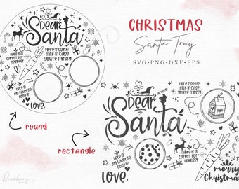 Dear Santa Tray svg /Rectangle Round Santa Plate svg cut file design, Cookies for Santa /cookie tray, kids Christmas plate/Svg, Png, Eps,Dxf