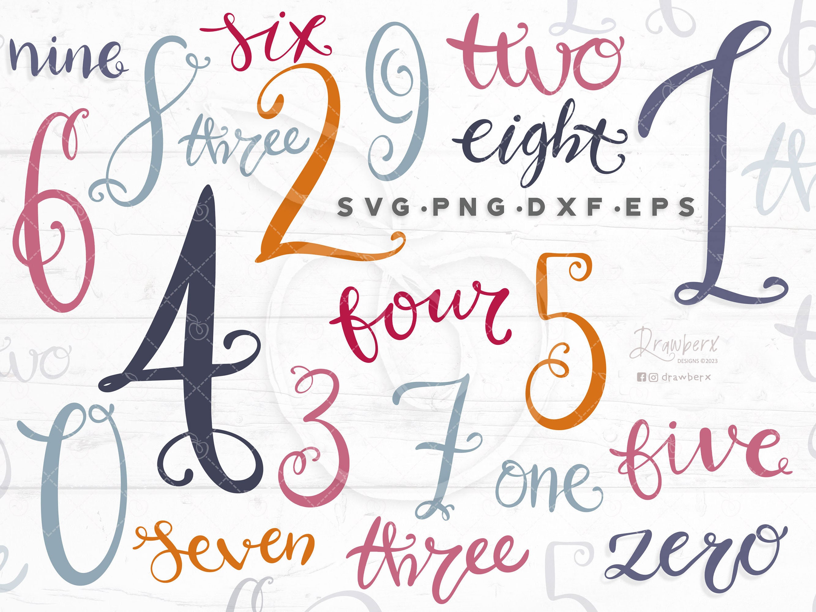 Fancy Numbers svg, hand lettered cursive script number sign, baby ...