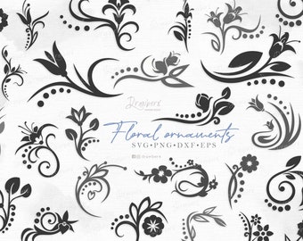Flower Swirl SVG, Corner Flourish set, dots and vine swirls svg, decorative vine and flowers, Ornaments, laser, cut file, svg, png, eps, dxf
