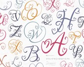 Flourish Letters SVG | Fancy Script Monogram Alphabet with Hearts - Cursive Initials Cut File | Svg Png, Eps, Dxf