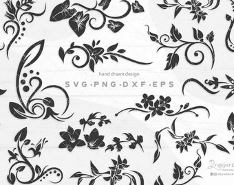 Corner flourish svg, flower swirl svg, decorative swirly, dots and floral corner svg, vine ornament Cut Files / svg, png, dxf, eps, pdf