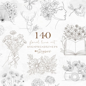 Floral Line Art illustration SVG &PNG, 140 minimalist flowers svg, Fine Line botanical elements |Aesthetic wildflowers, Floral Tattoo design