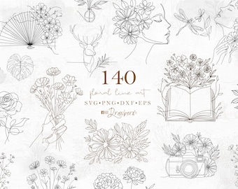 Floral Line Art illustration SVG &PNG, 140 minimalist flowers svg, Fine Line botanical elements |Aesthetic wildflowers, Floral Tattoo design