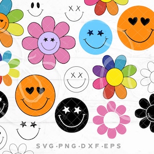 Retro Flower svg, Happy Daisy face flower clipart