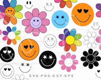 Flor retro svg, clipart de flor de margarita feliz