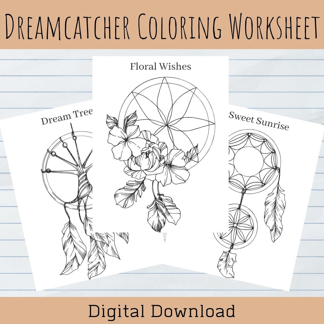 Dreamcatcher Coloring Worksheets Coloring Book Activity - Etsy