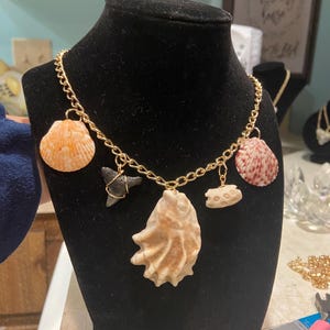 Seashell Necklace - shark tooth - coral - One of a kind