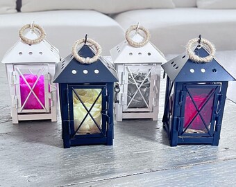 Mini Metal Lantern with Preserved Rose, Tiered Tray Decor (5x2.5x2.5")