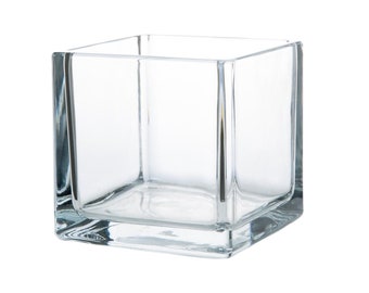 Clear Glass cube square vases, Flower vase, Candle Holders, Floral Accent Container Wedding  Ceremony Event Office Home Decor,  4"x 4"x 4"