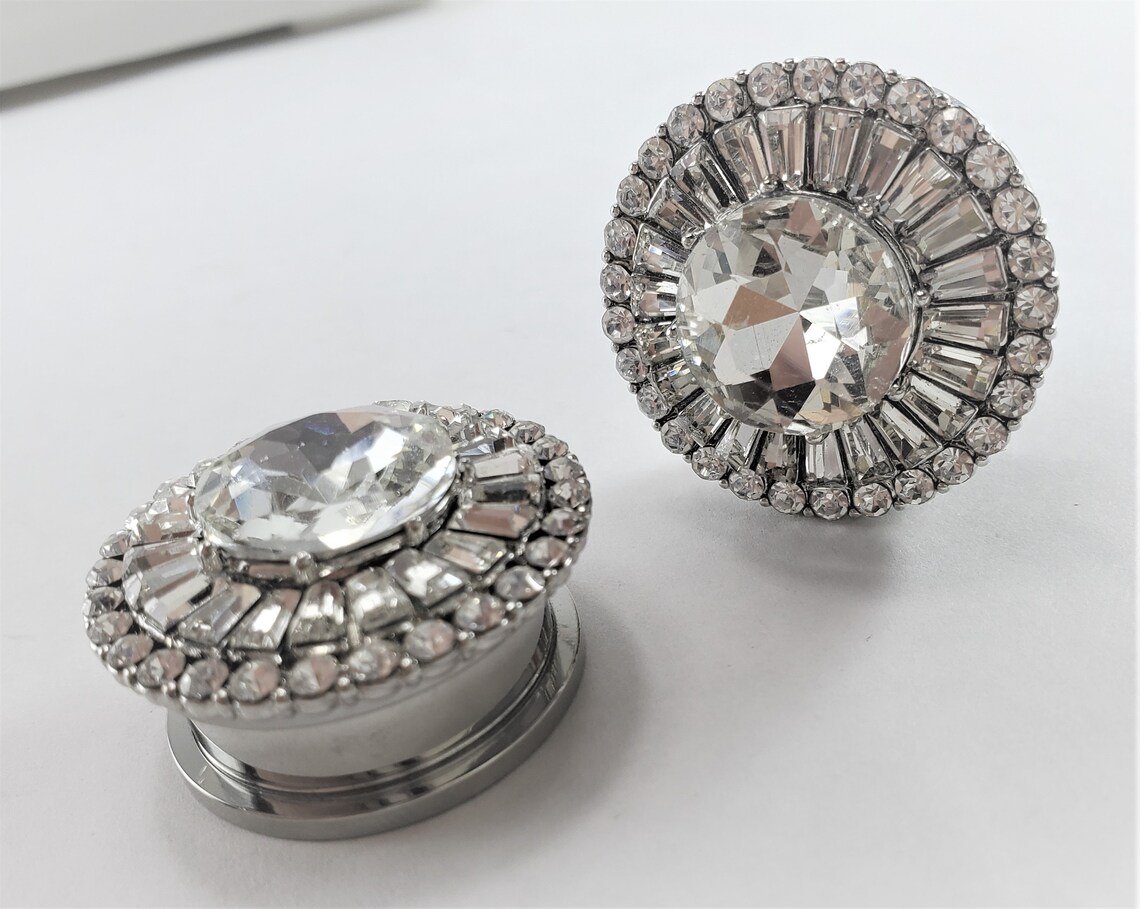 1 Diamond Ear Plugs Gauges 316L Surgical Stainless Etsy