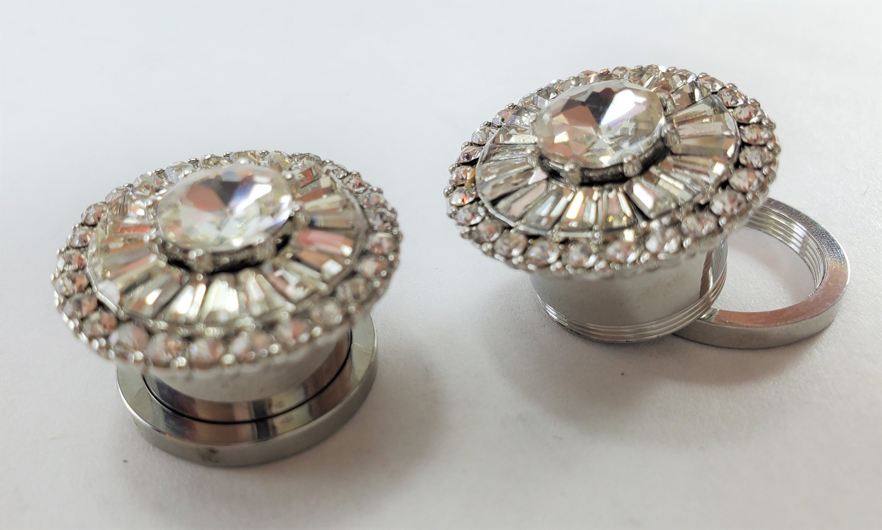 9/16 14mm Diamond Ear Plugs Tunnels Stainless Steel Etsy