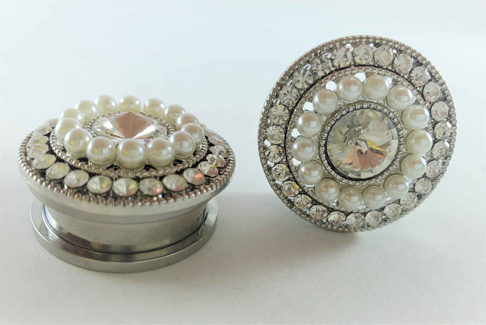 1 25mm Vintage Pearl Diamond Ear Plugs Tunnels Etsy