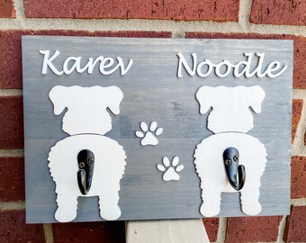 Personalized Dog Leash Holder, Custom leash holder, Dog Accessories, Wooden Leash Holder, Dog Organizer, Laser Cut Dog Leash Holder