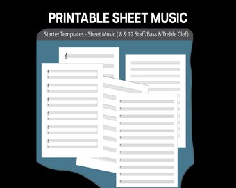 A4 Music Blank Sheet, Bass Clef, 8 and 12 staves, Printable PDF, Instant Download, Music Chart sheet music print music sheet