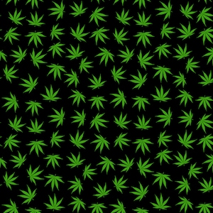 Peut inclure: Un motif sans couture de feuilles de marijuana vertes sur un fond noir.
