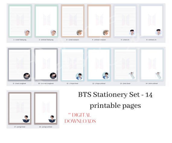 BTS Printable Stationery Set Printable Downloadable Pages. - Etsy