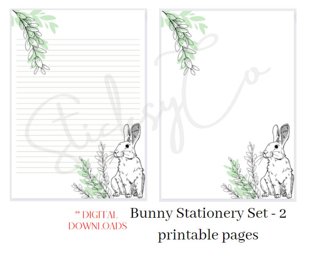 Bunny Printable Stationery Set, Printable Downloadable Pages. - Etsy